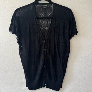 Vintage The J. Peterman Company 100% Silk Cardigan Size L Black